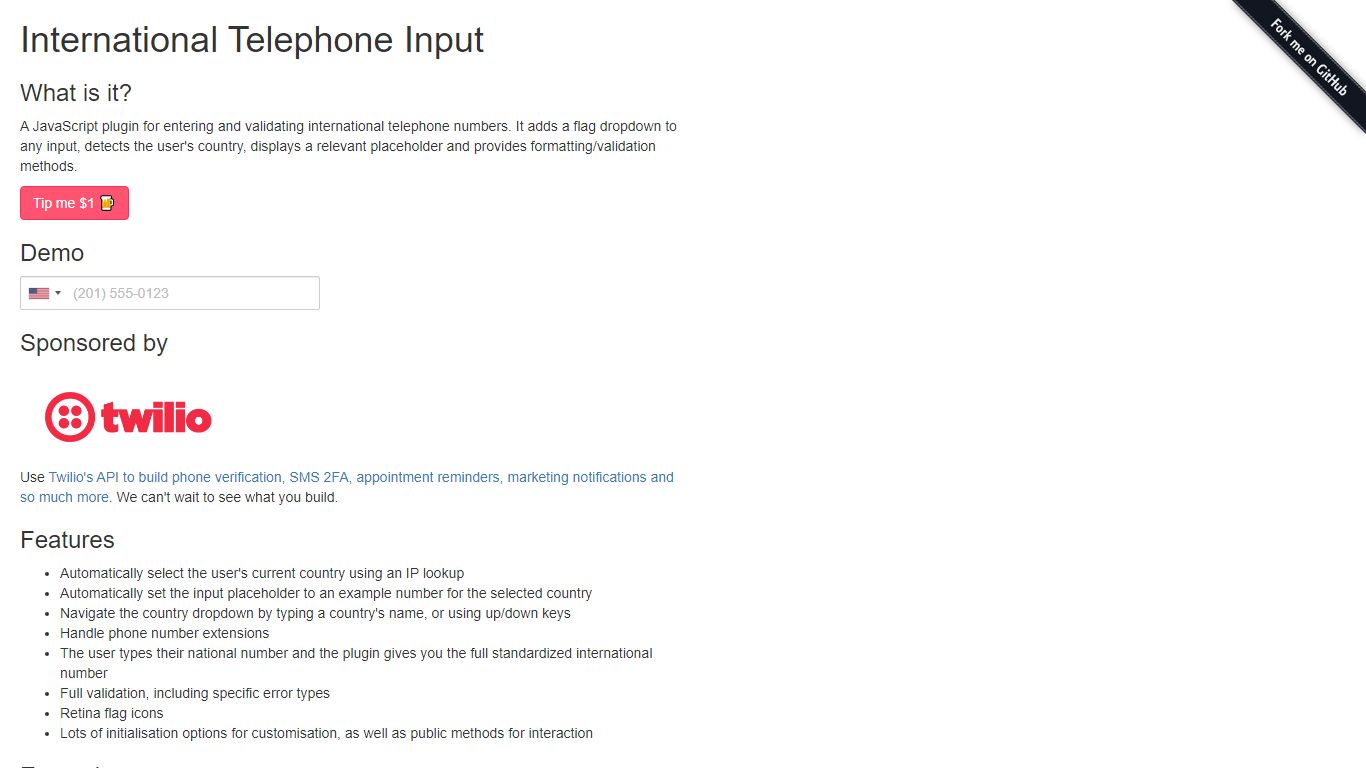 International Telephone Input